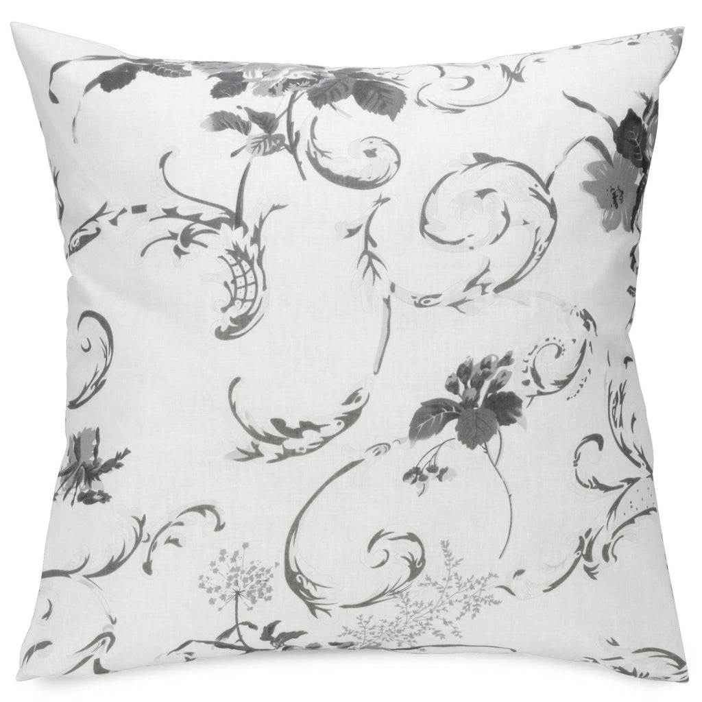 Grand coussin avec motif floral gris