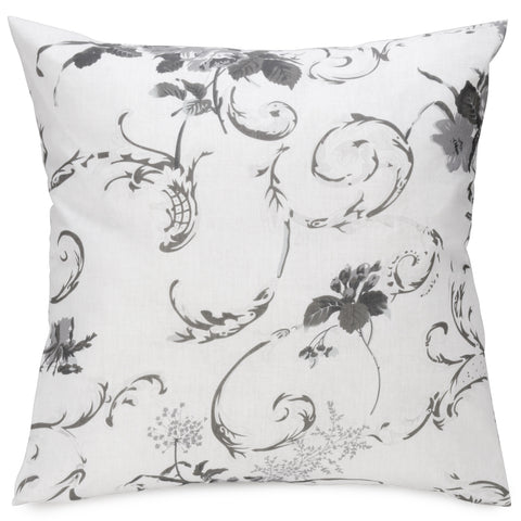 Grand coussin avec motif floral gris