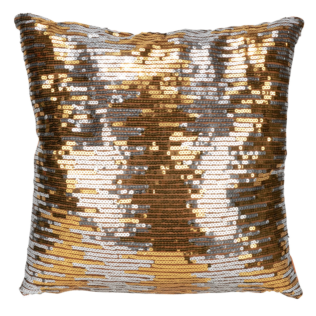 Coussin à paillettes dorées & argents